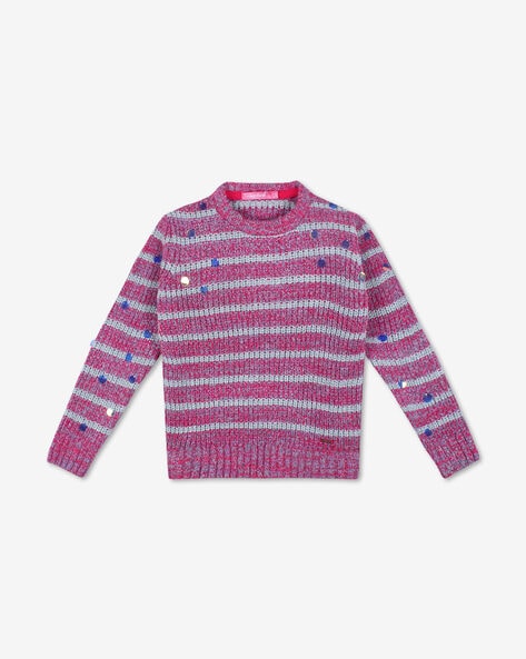 Wingsfield Striped Crew-Neck Sweater with Embellishments