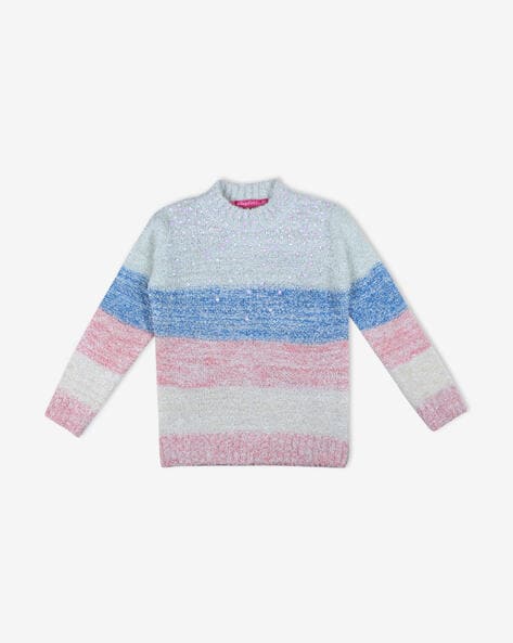 Wingsfield Striped Crew-Neck Sweater with Beads