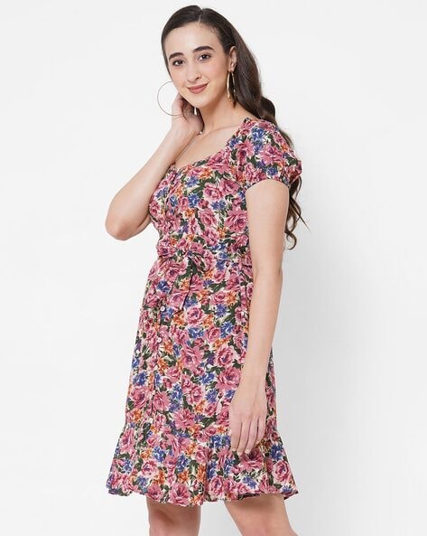 Buy Viva Enterprise Western Dresses for Women|Stylish Latest Dresses|Skirts|Kurtis  with Palazzo Set|Long Kurtis|Stylish Tops|Gown|Kurtis|Maxi Dress|Crop  Top|Party Dress|Maroon Dress|Floral Print (2XL) at Amazon.in