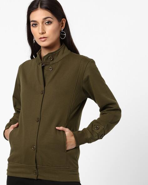 button down sweatshirt jacket