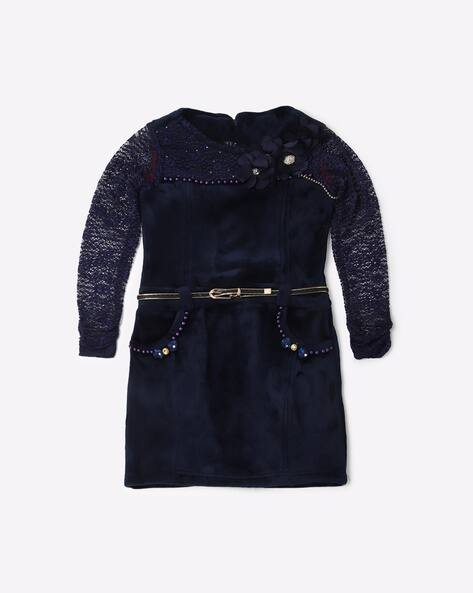 Embellished A-line Dress with Belt