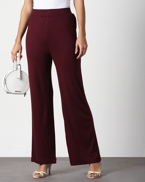 Buy Wine Red Trousers Pants for Women by Outryt Online | Ajio.com