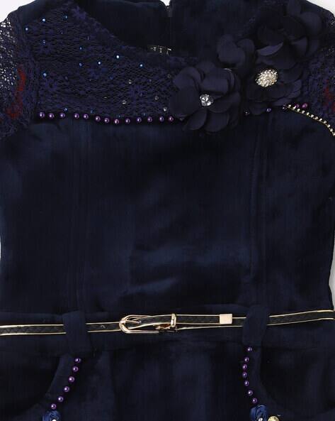 Embellished A-line Dress with Belt view 3
