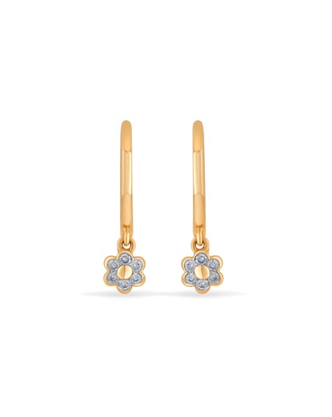 14K Gold Diamond Hoop Earrings 14K Gold