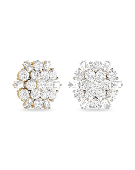 18K White Gold Diamond Flower Cluster Stud Earrings - Fuenfer Jewelers