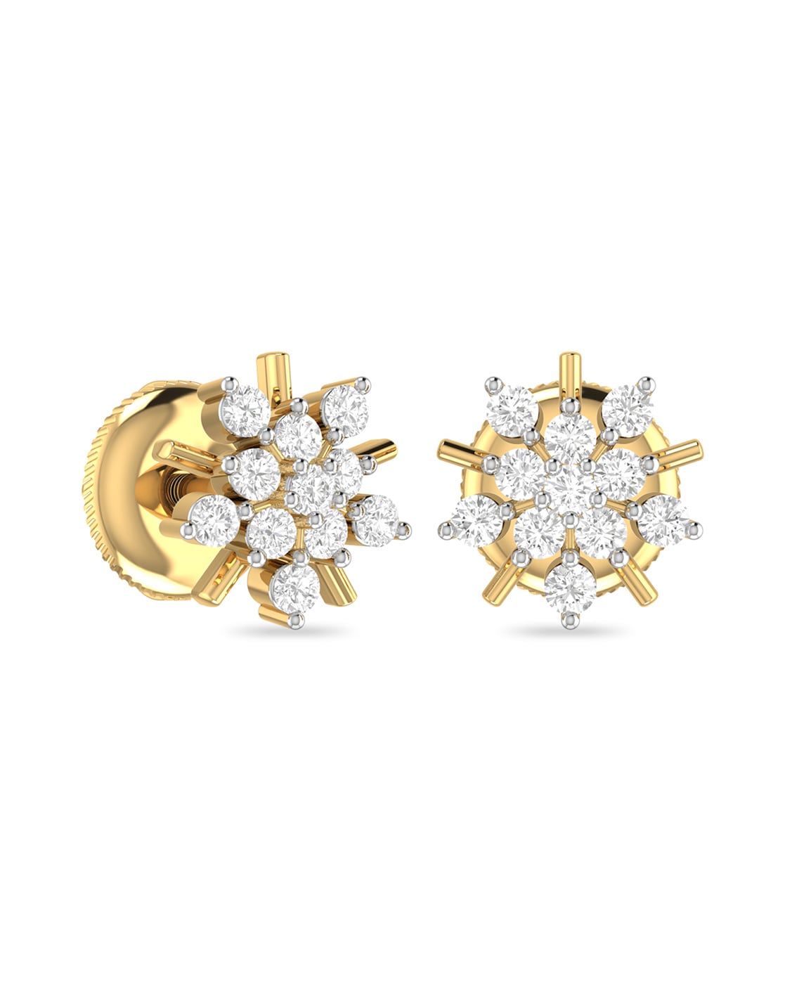Dazzling Seven Stone Gold and Diamond Stud Earrings