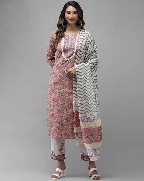 Buy Women's Pink & Beige Handblock Printed Kurta Set - Yufta Online at Best  Price | Trendia