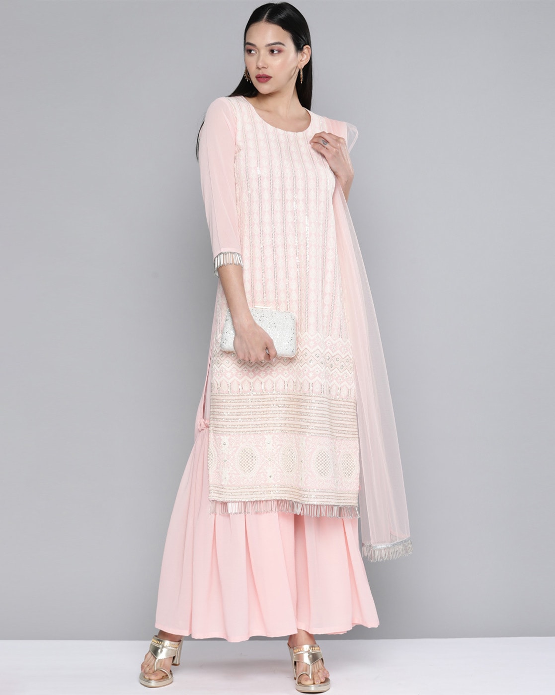 Shop Embroidered Textured Cotton Suit Set 3700 Online - Women Plus