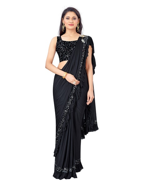 Vibrant Pink And Black Georgette Net Saree With Blouse – Designer mart