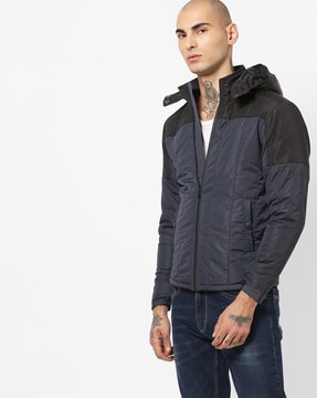 Setscale color clearance block hooded jacket