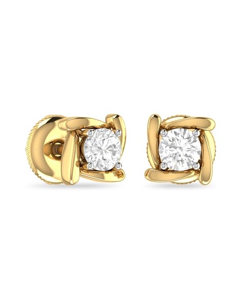 Silgo 925 Sterling Silver Yellow Gold Plated Cubic Zirconia Round Stud  Earrings For Women