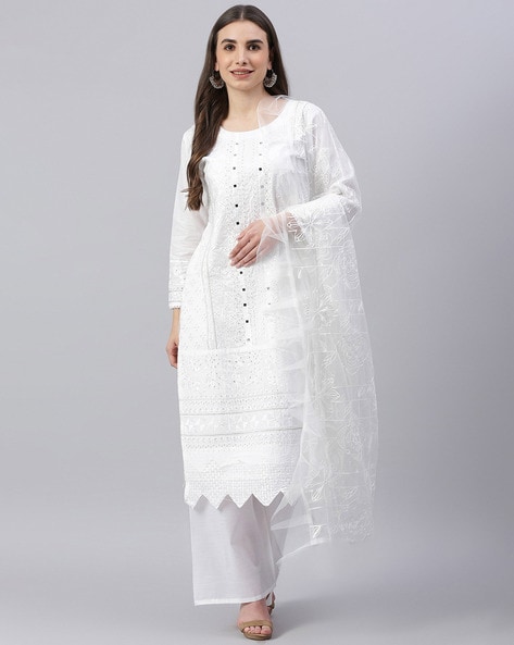 White Base White Thread Chikankari Embroidery Kota Doria Dress Materia –  Kotadoriaworld