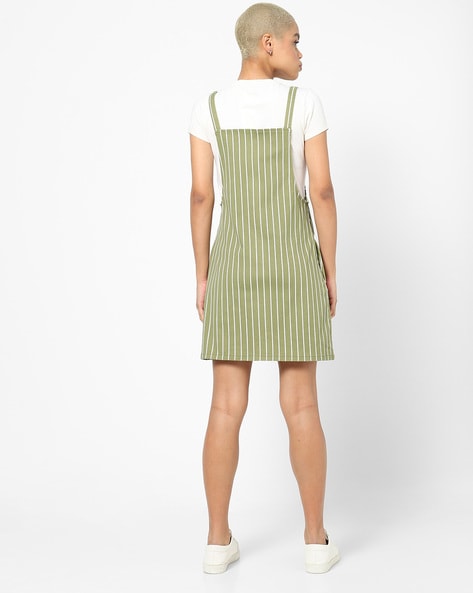 Buy BuyNewTrend Twill Dark Green Pinafore Dungaree Dress with Striped Top  For Women Online at Best Prices in India - JioMart.