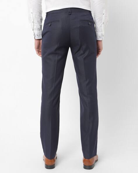 Slim Fit Flat Front Trousers with Insert Pockets view 3