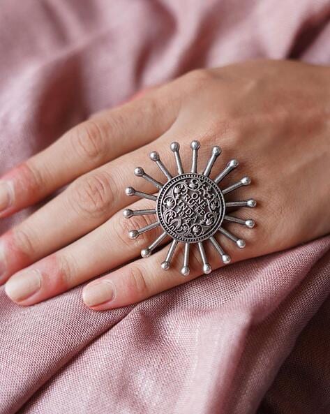 JEWELOPIA Oxidized Silver Ring For Women & Girls