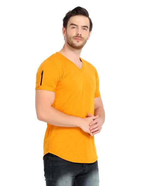 mens yellow v neck t shirt