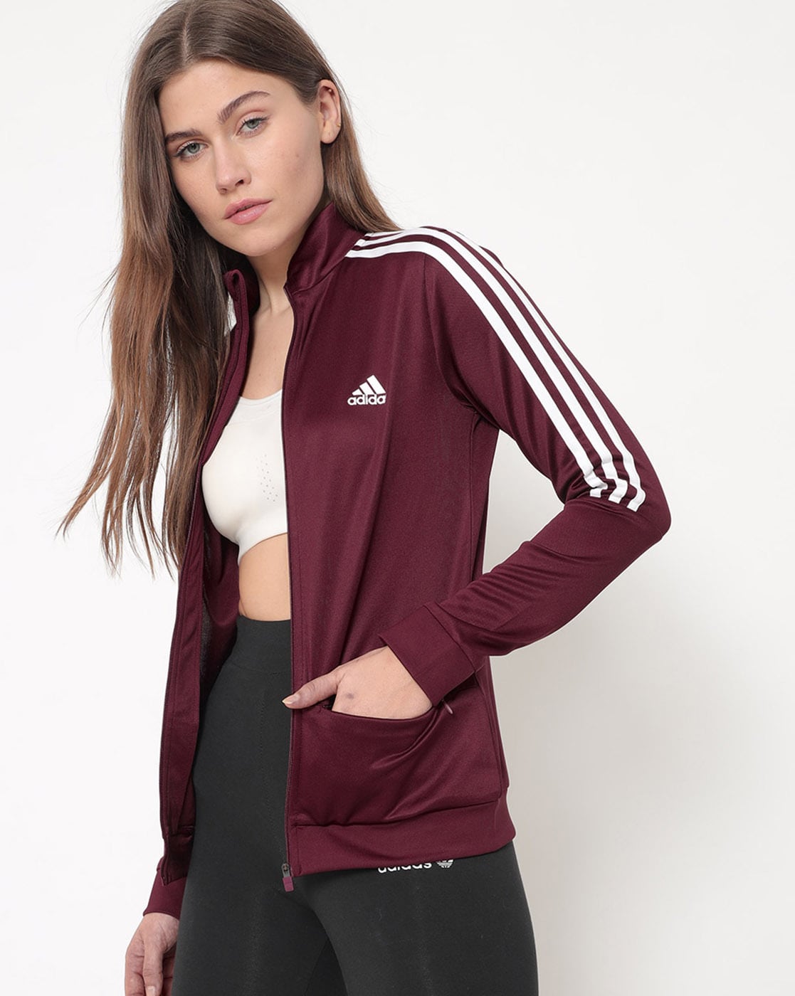 Adidas maroon outlet jacket women's