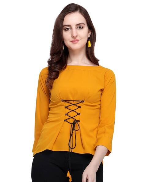 yellow boat neck top