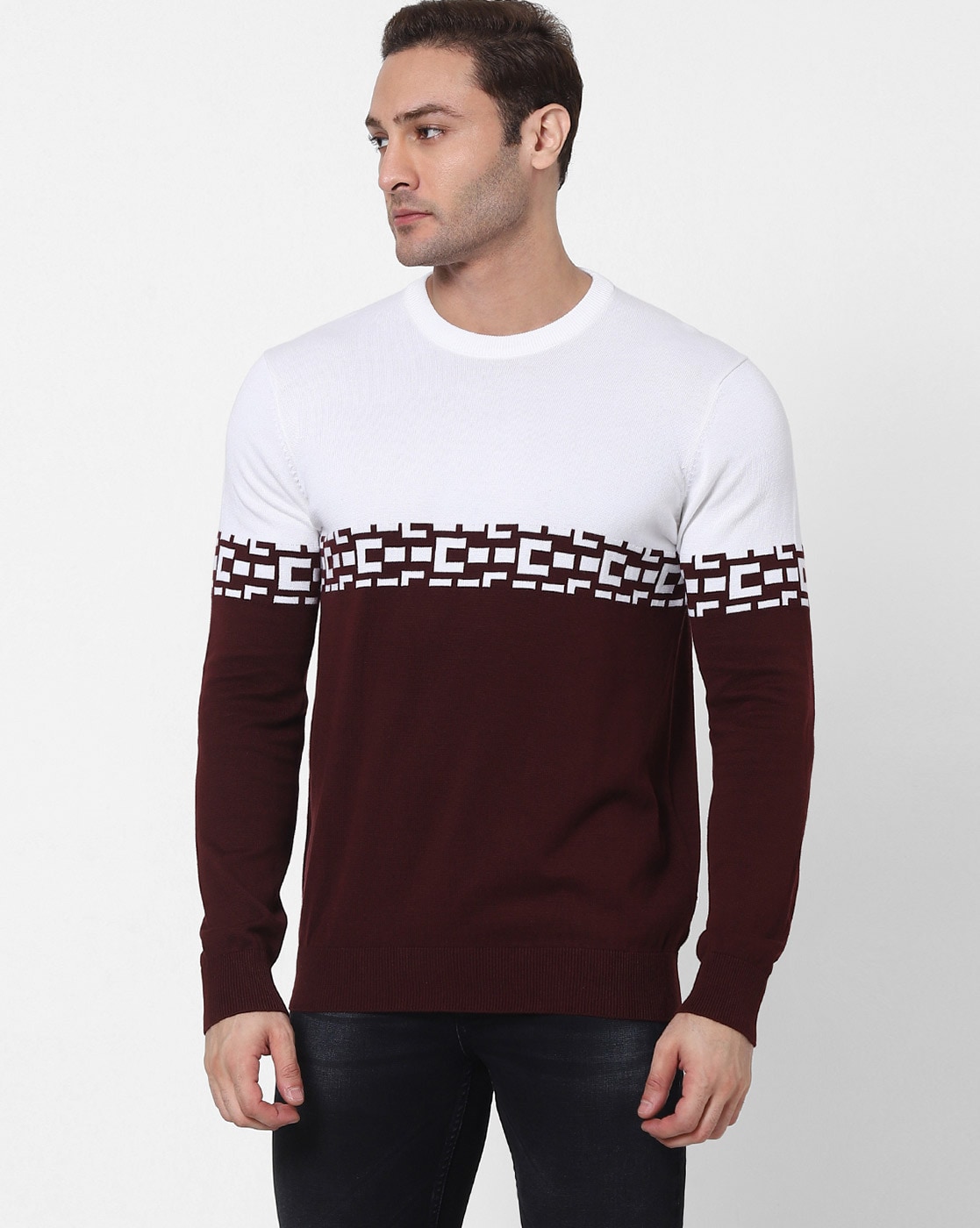 Maroon and deals white sweater