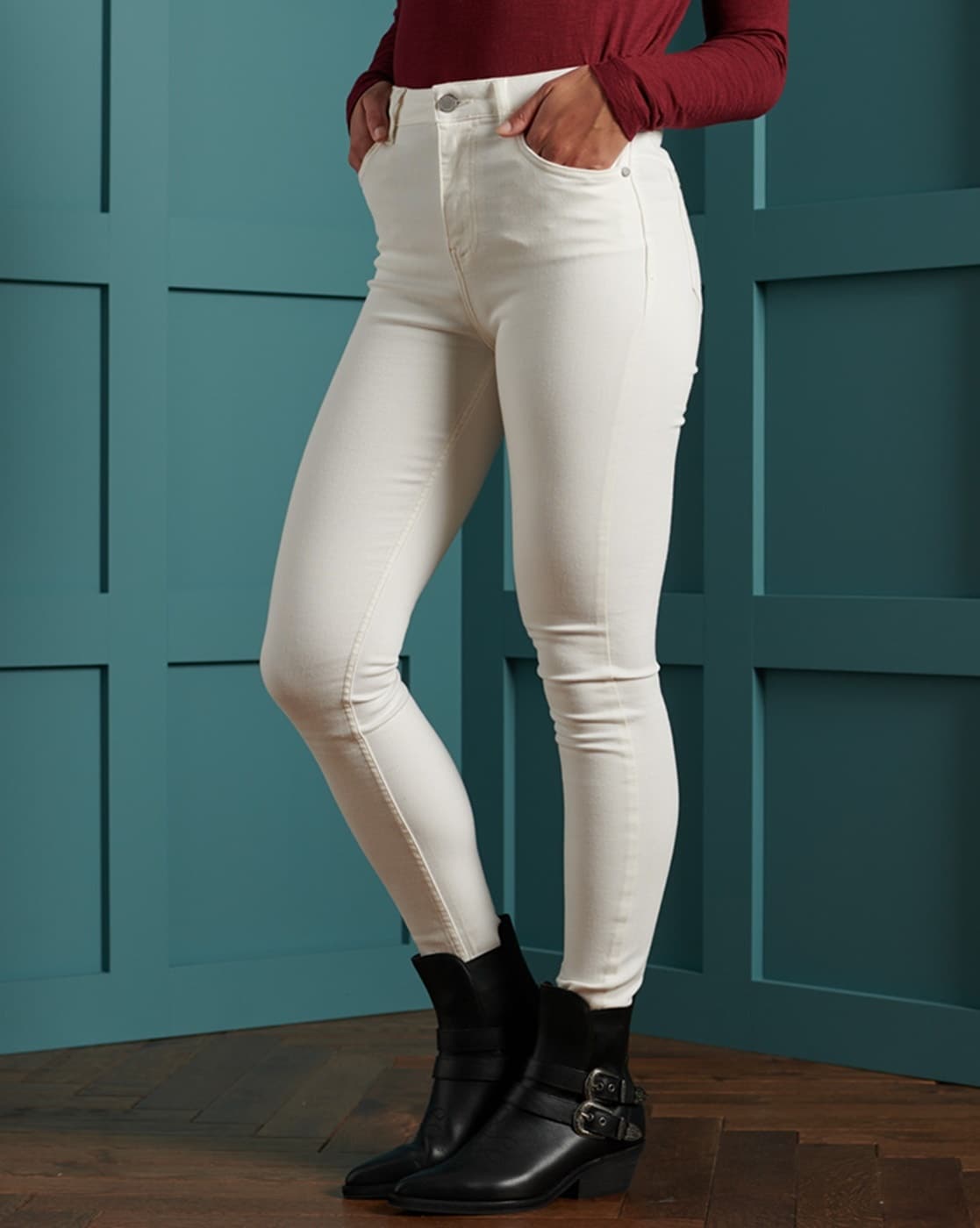 Miss Selfridge Emily high waist ankle grazer skinny jeans in white | ASOS