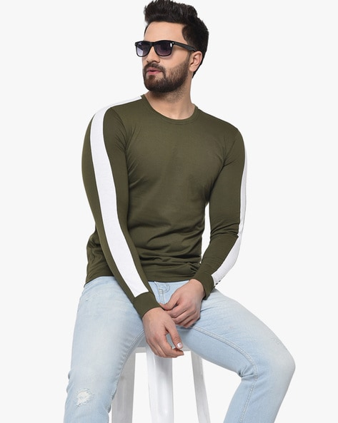 Buy Glito Men's Full Sleeves White V-Neck T-Shirt for Men (S) at