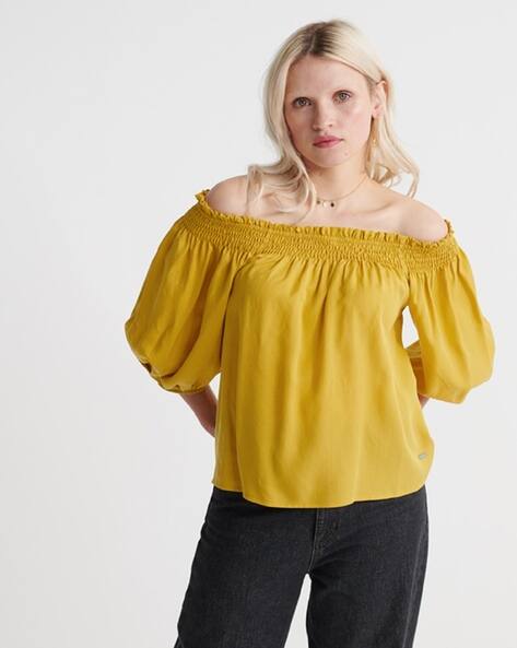mustard yellow off the shoulder top