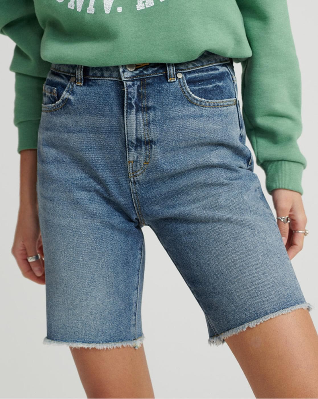 Denim Shorts with Fringes Hem