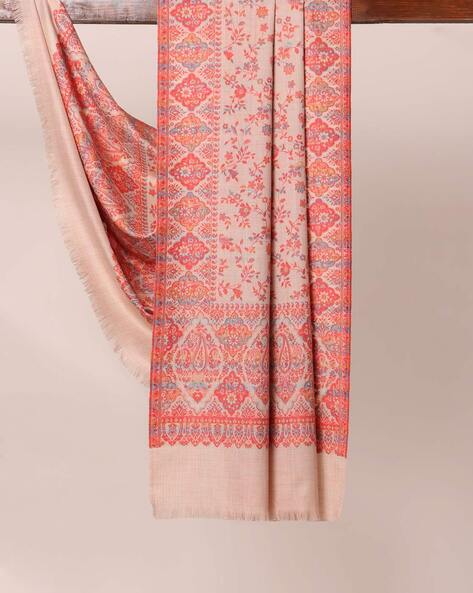 Amritsar Supersoft Floral Print Woolen Kashmiri Jaal Border Shawl Price in India