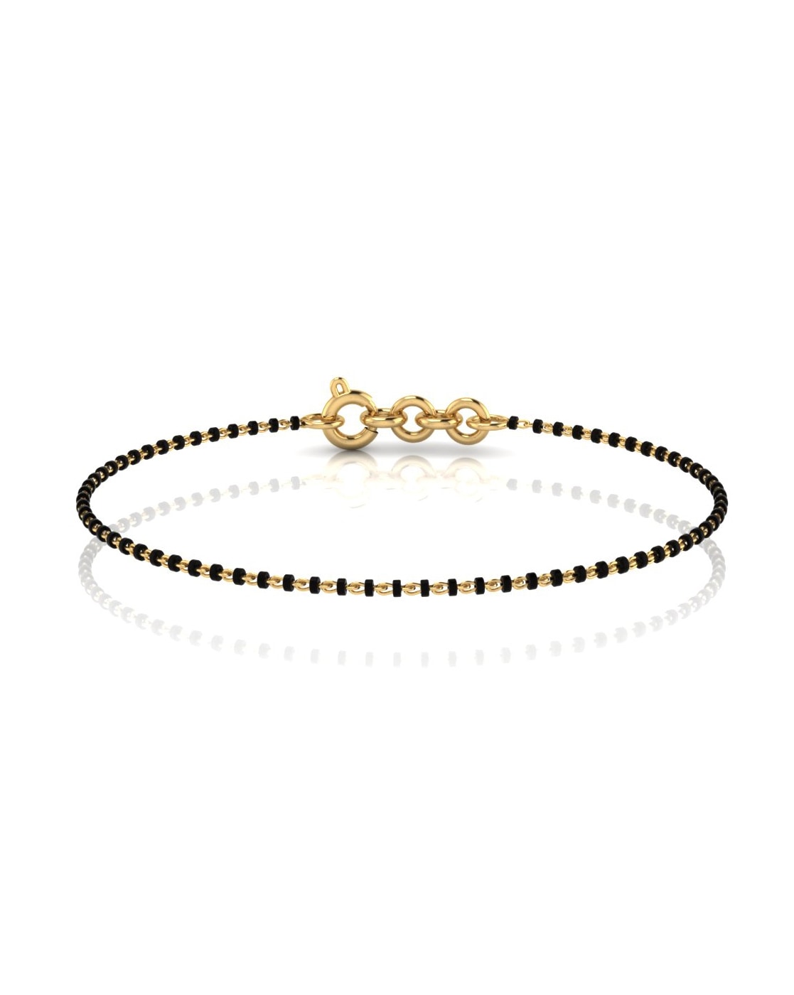 Fida Luxurious Gold Plated American Diamond Stones  Black Beads Bracelet  For Women