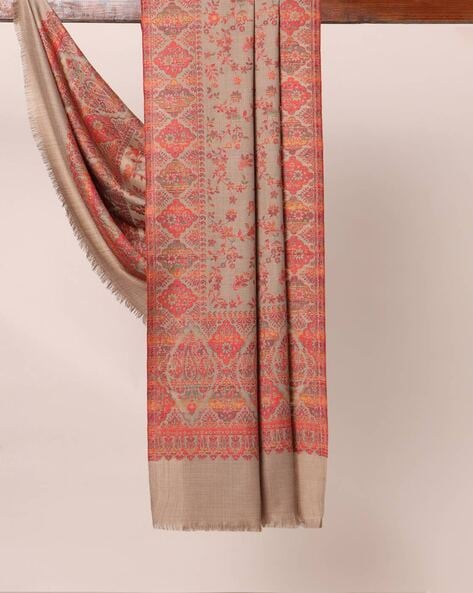 Amritsar Supersoft Floral Print Woolen Kashmiri Jaal Border Shawl Price in India