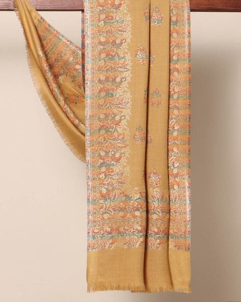 Amritsar Supersoft Leaf Print Woolen Zari Border Shawl Price in India