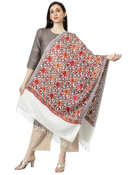 Floral Embroidered Stole with Tassels Price in India