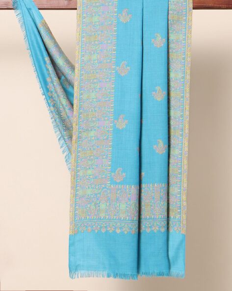 Amritsar Supersoft Paisley Print Woolen Zari Border Shawl Price in India