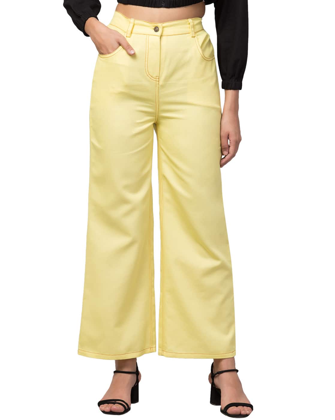 yellow bootcut jeans