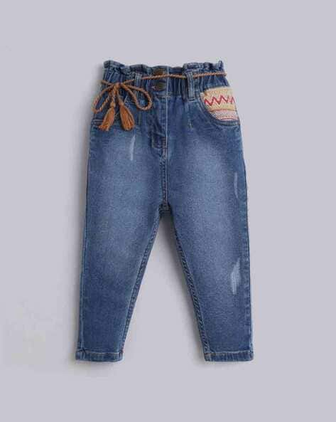 Lightly Washed Sustainable Distressed Paper Bag Jeans
