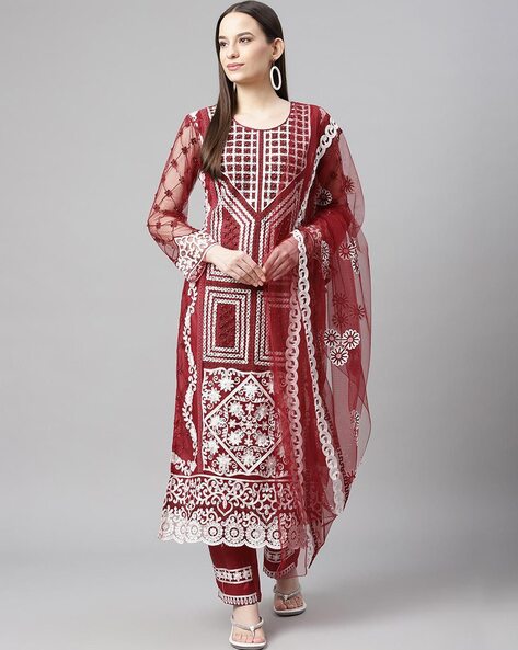 Embellished Unstitched Dress Material Price in India