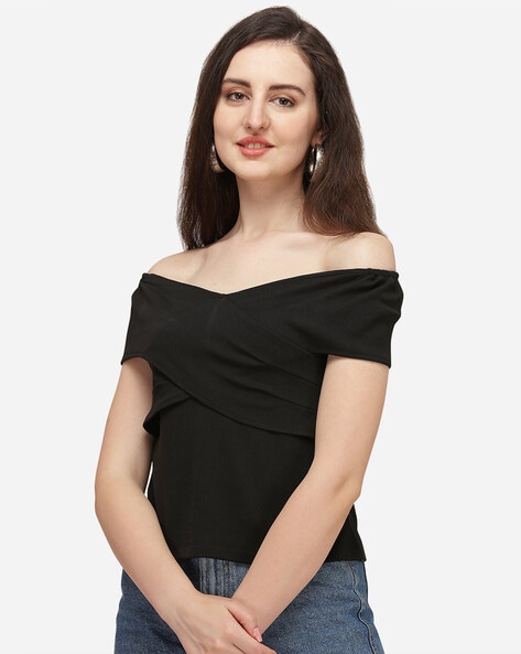 Black off the shoulder best sale wrap top