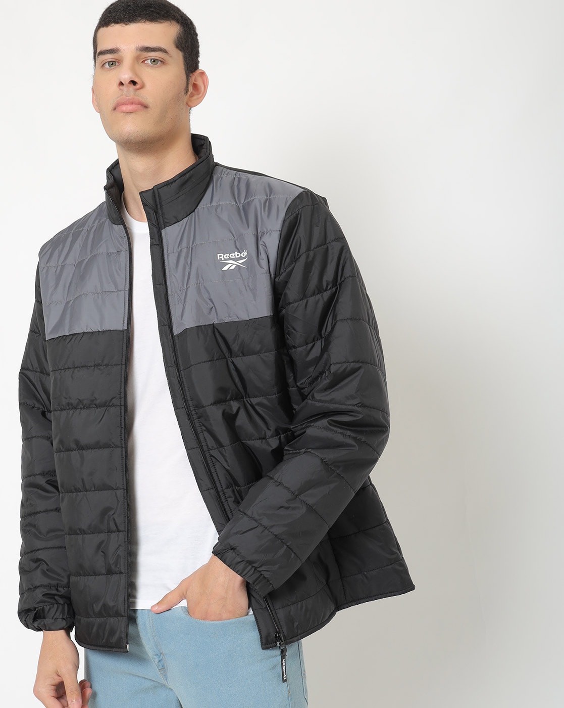 Colourblock Zip-Front Bomber Jacket with Slip Pockets