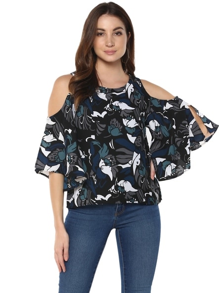 Mayra Printed Cold-Shouder Top