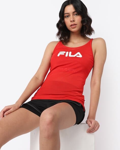 FILA Logo Print Strappy Round-Neck Racerback T-shirt