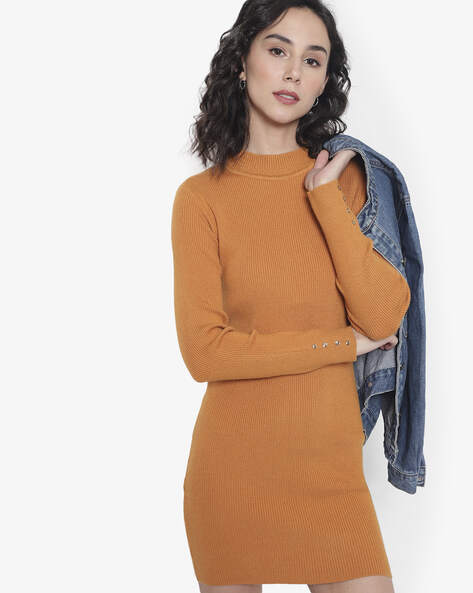 Buy DENIMHOLIC Women's Cotton Turtle Neck Long Sleeve Knit Pullover Sweater  Bodycon Above Knee Length Dress Online at Best Prices in India - JioMart.