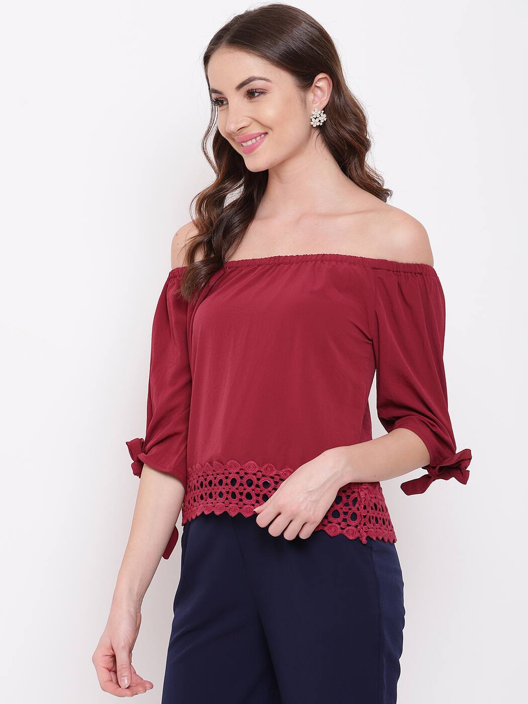 Buy Mayra Off-Shoulder Top with Tie-Up Sleeves Online | Ajio.com