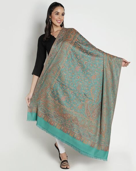 Floral Print Shawl with Frayed Hemline Price in India