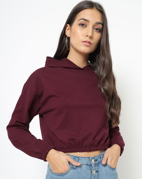 Burgundy clearance cropped hoodie