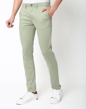 Plain Women Olive Green Urban Loose Fit Solid Peg Trousers With Belt  Formal Wear