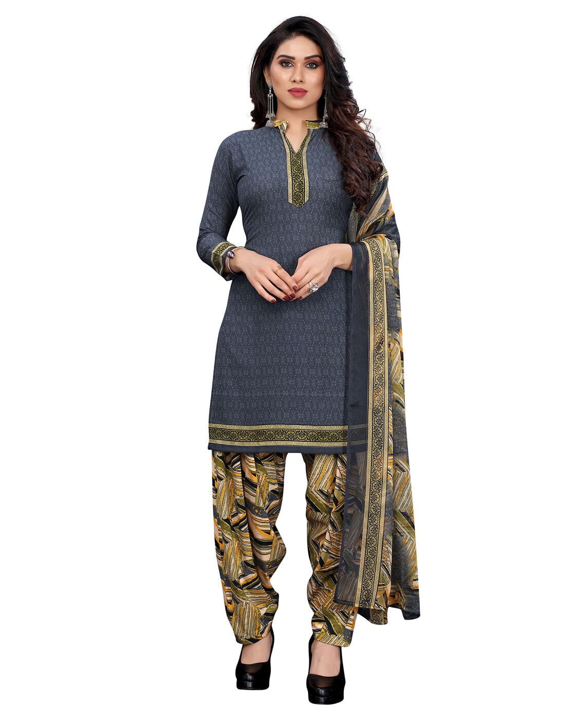 Buy Grey Dress Material for Women by SATRANI Online