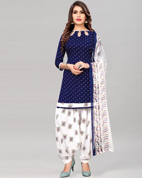 Graphic Print 3-Piece Unstitched Dress Material Price in India