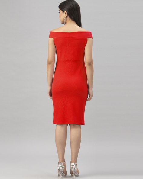 Calvin klein off clearance the shoulder red dress