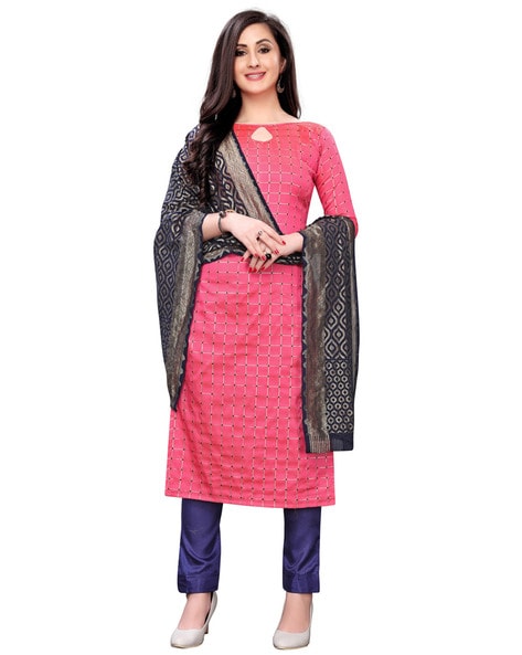 Checked Unstitched Dress Material Price in India