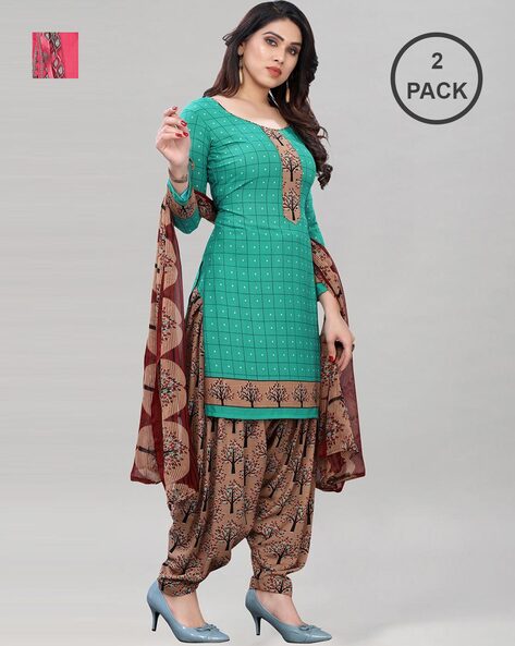 Pack of 2 Printed 3-piece Unstitched Dress Material Price in India